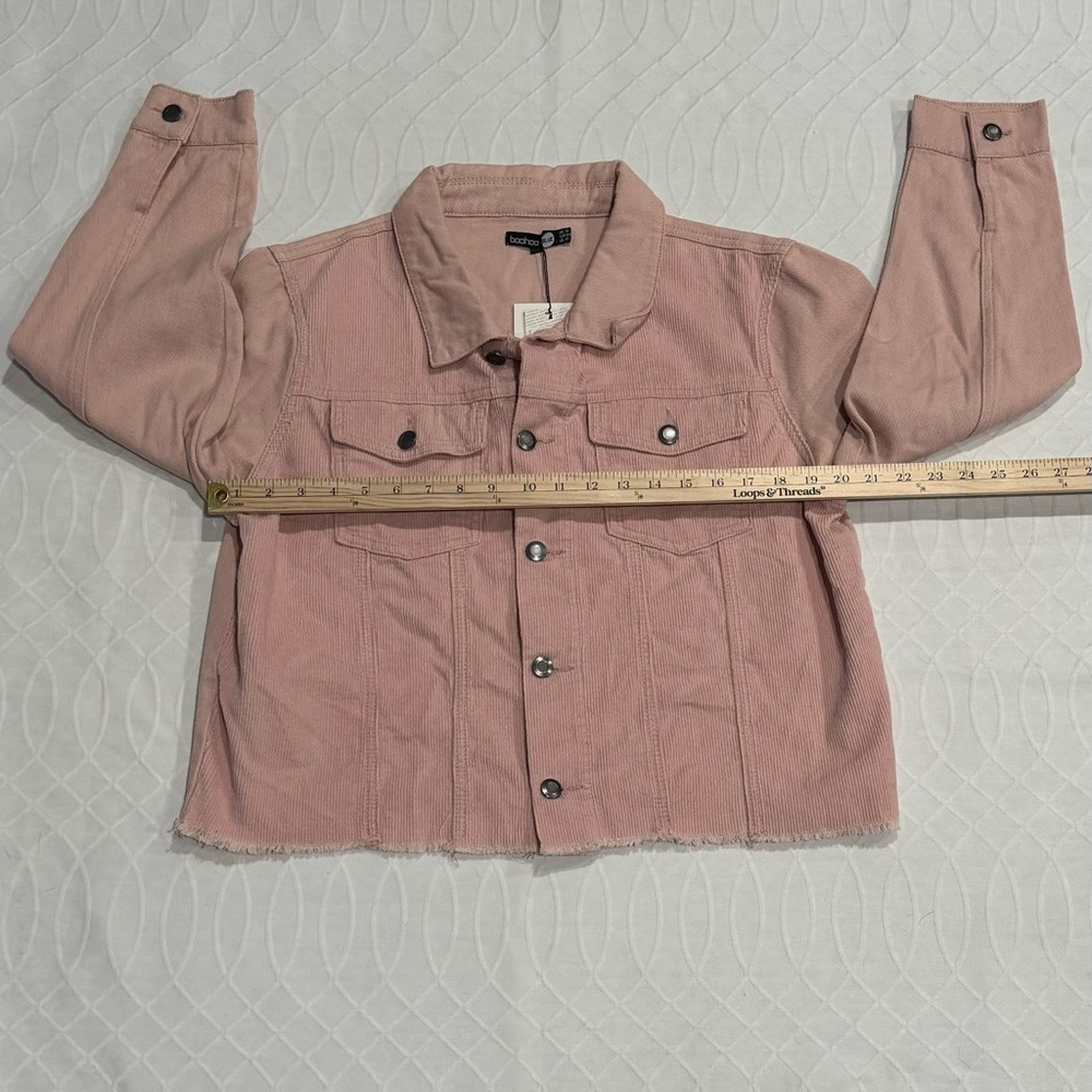 Boohoo Women’s Mixed Corduroy Pink Denim Jacket NWT Size 12 - Picture 5 of 11